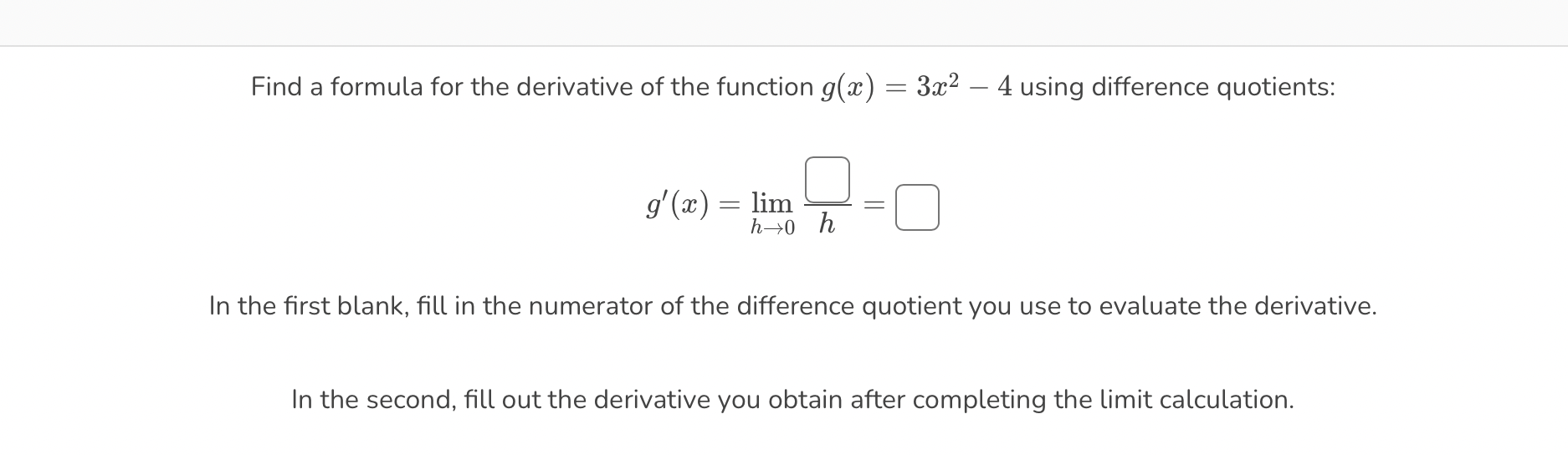 32::2 4 using difference quotients: g'(:c):1im Q : C] hat) h In