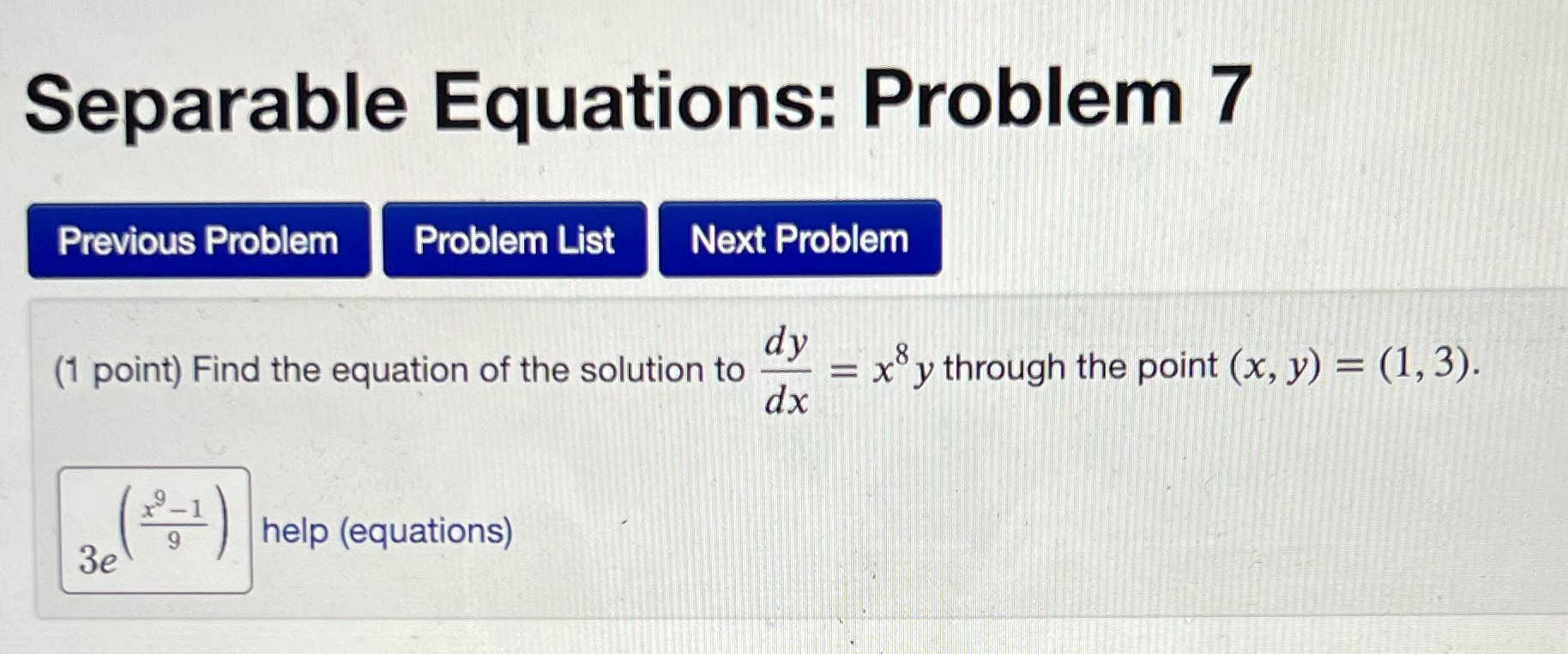 List Next Problem d . (1 point) Find the equation of the