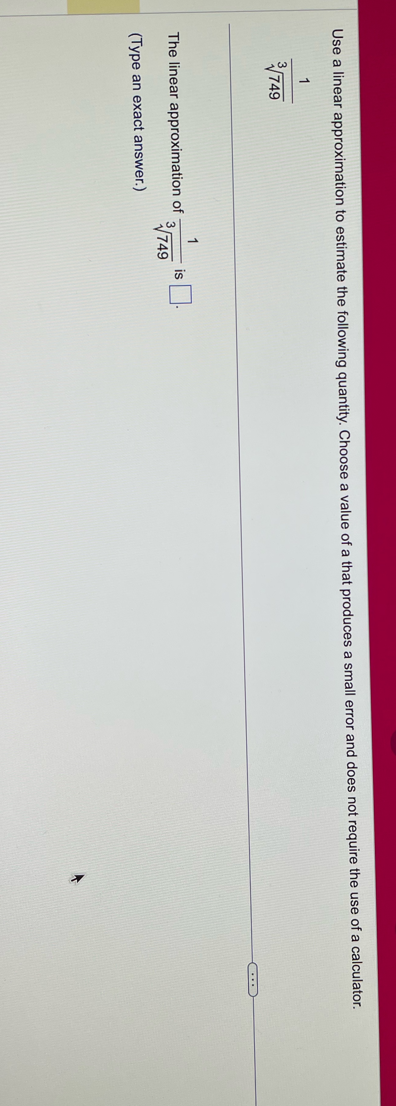 value of a that produces a small error and does not require