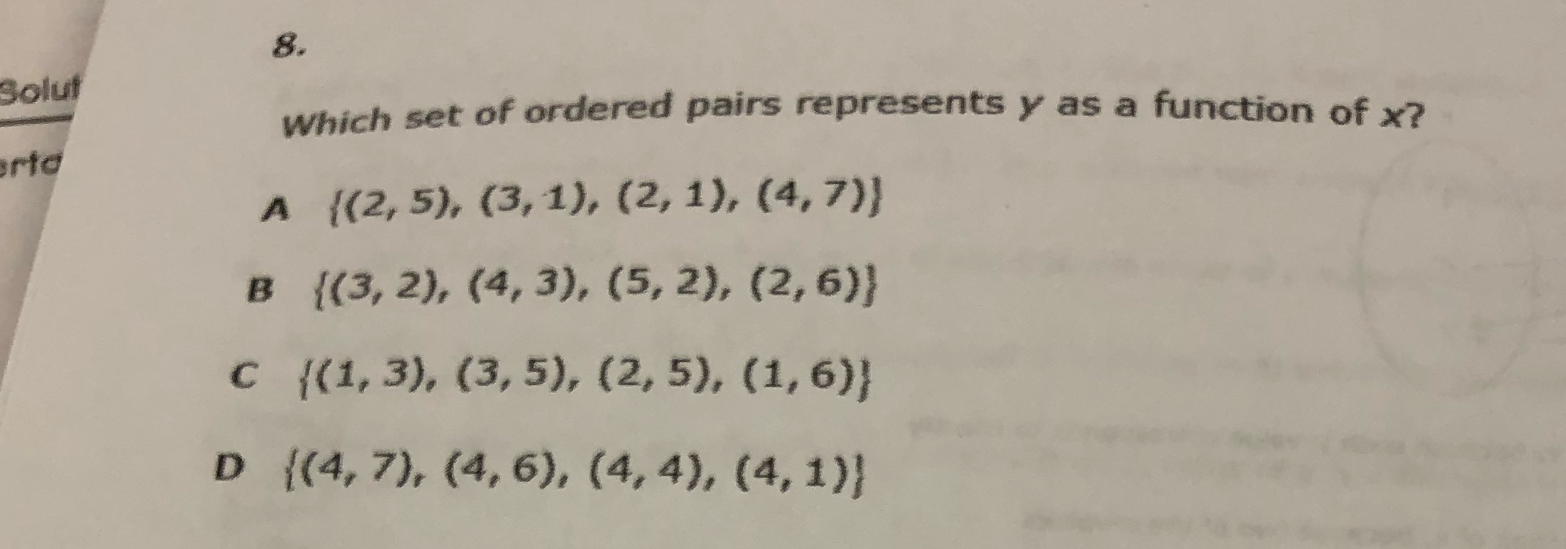 301uj yrfd 8. Which set of ordered pairs represents y as a