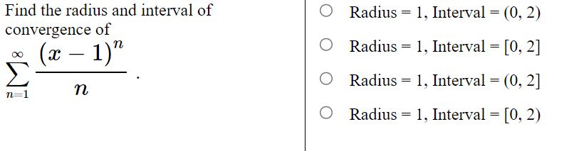 o Radius = Radius = Radius = Radius = Interval Interval Interval