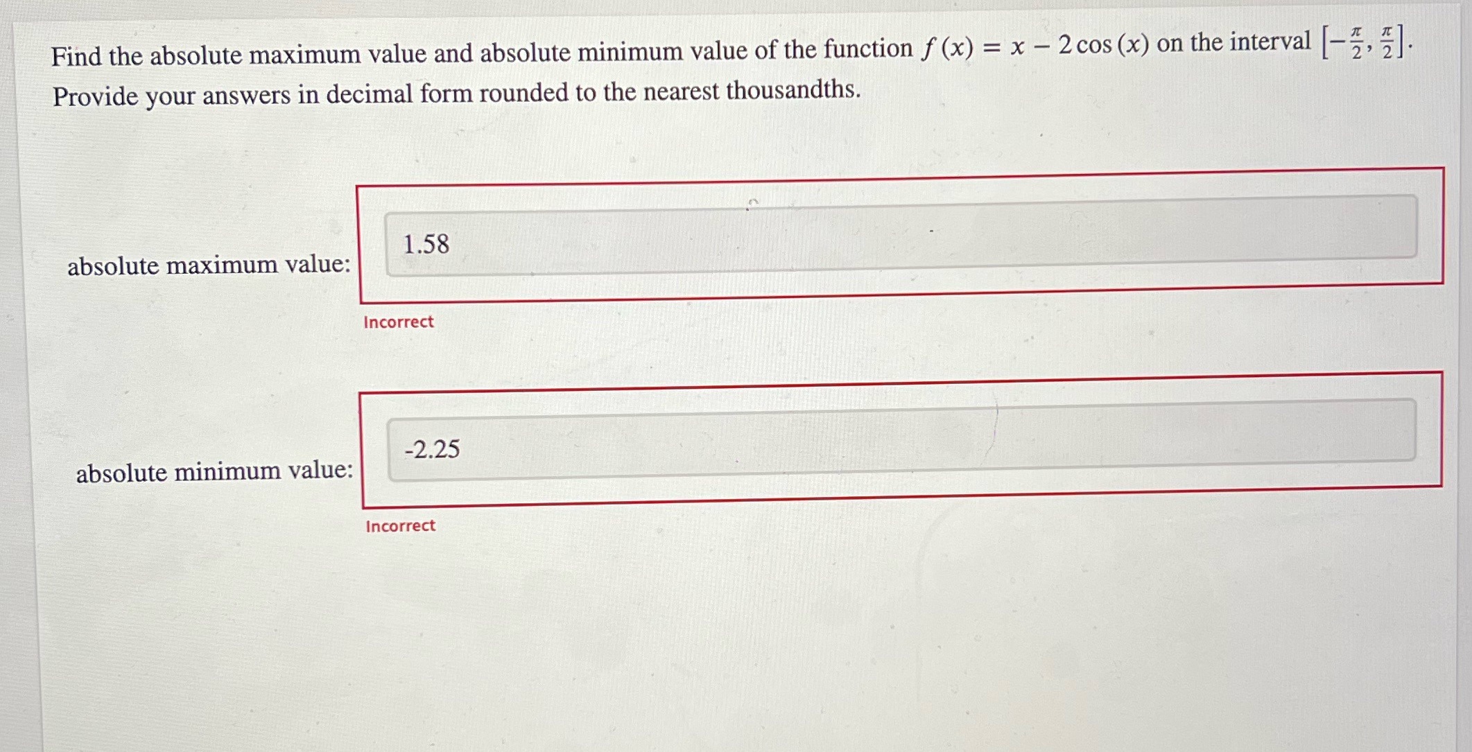 Find the absolute maximum value and absolute minimum value of the