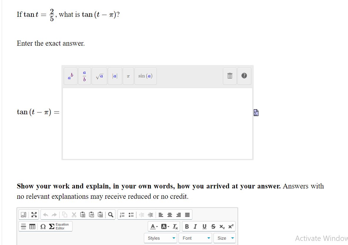 exact answer. I; E VIE a yr sin (a) m 0 tan