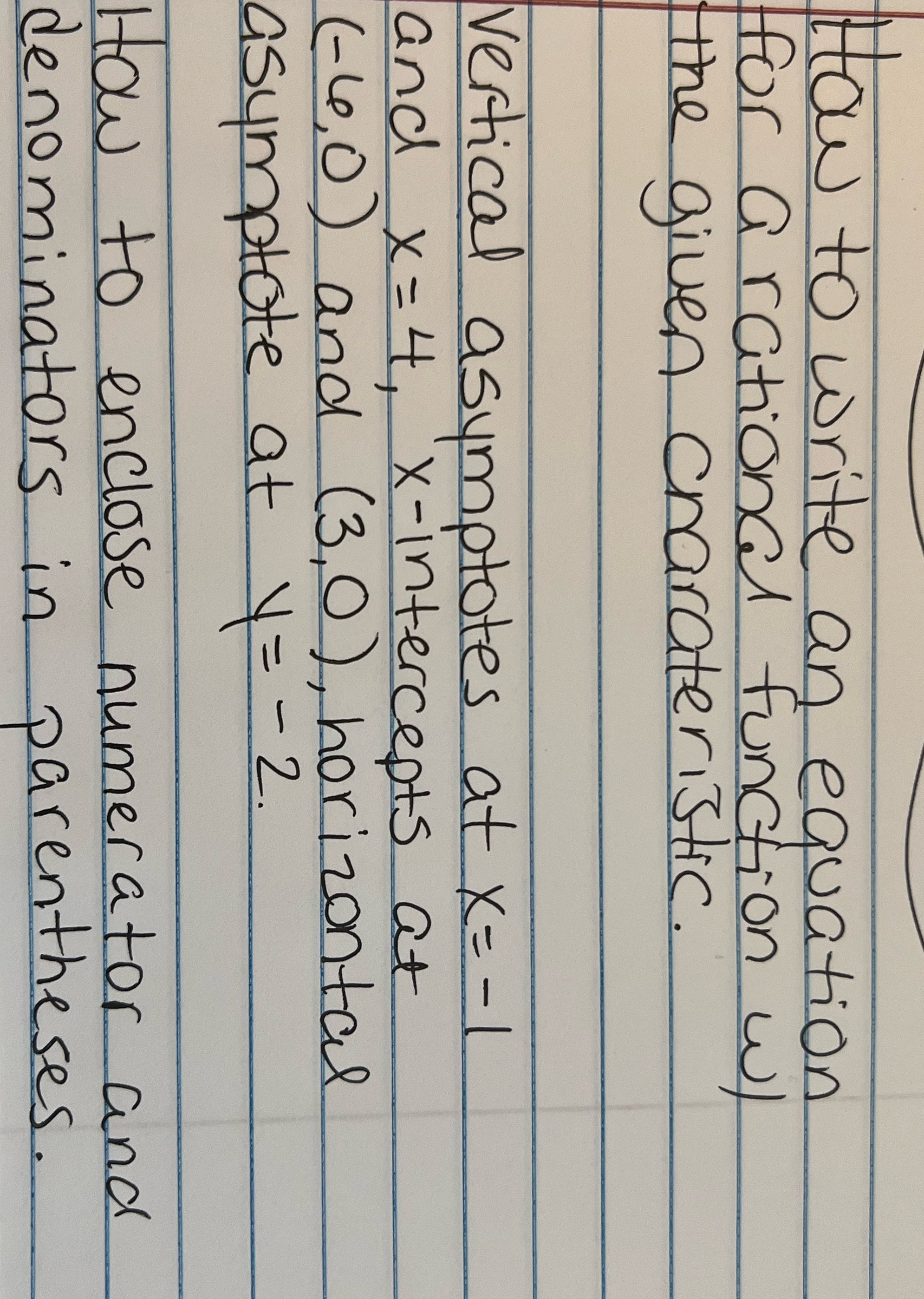  How to write an equation for a rational function w l