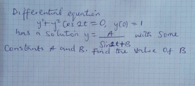 i need help Differential equation y't y ? Cos at =