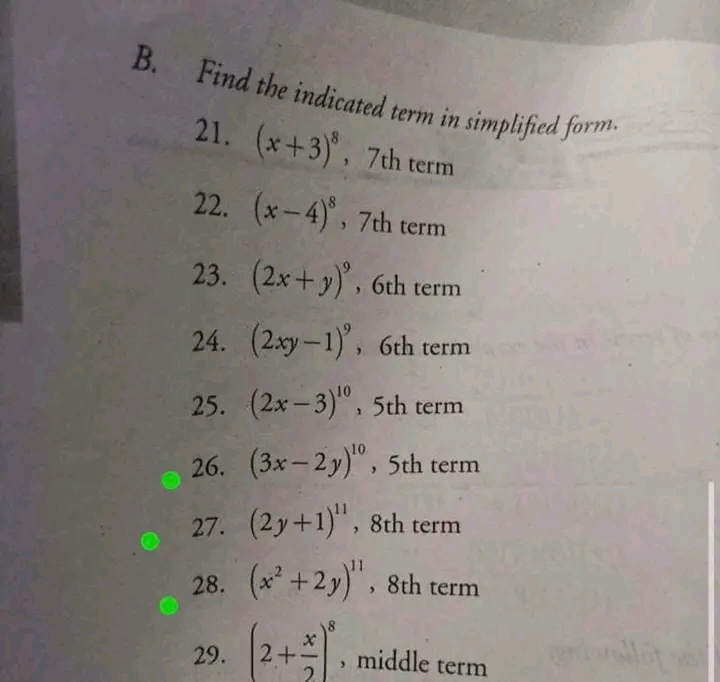 B. Find the indicated term in simplified form. 21. (x +