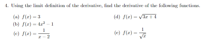 4a:2 1 find thc derivative of the following functions.