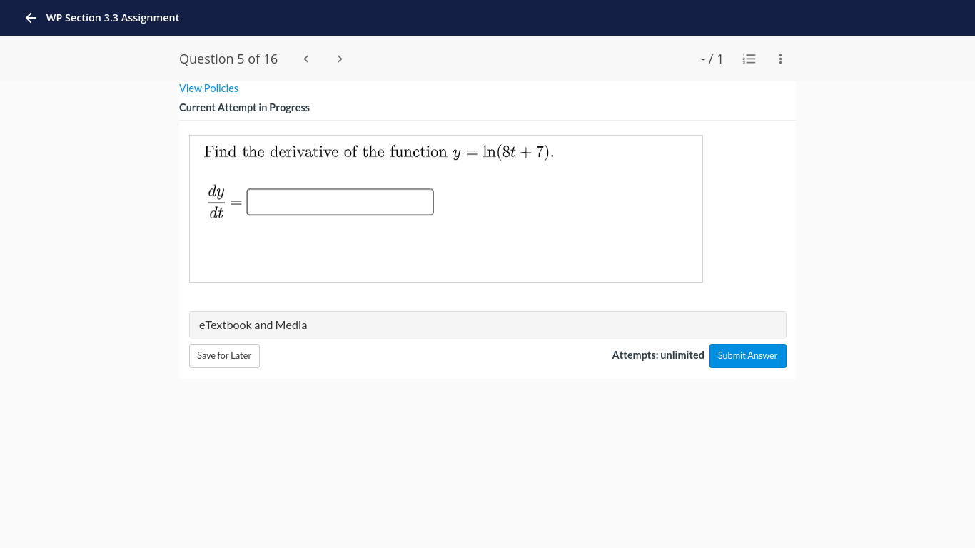 hours ago. Attempts: unlimited Submit Answer Saved work will be auto-submitted on