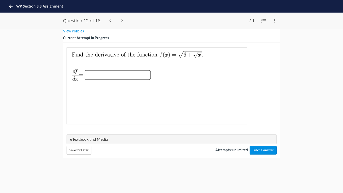 du dr eTextbook and Media Save for Later Attempts: unlimited Submit AnswerF