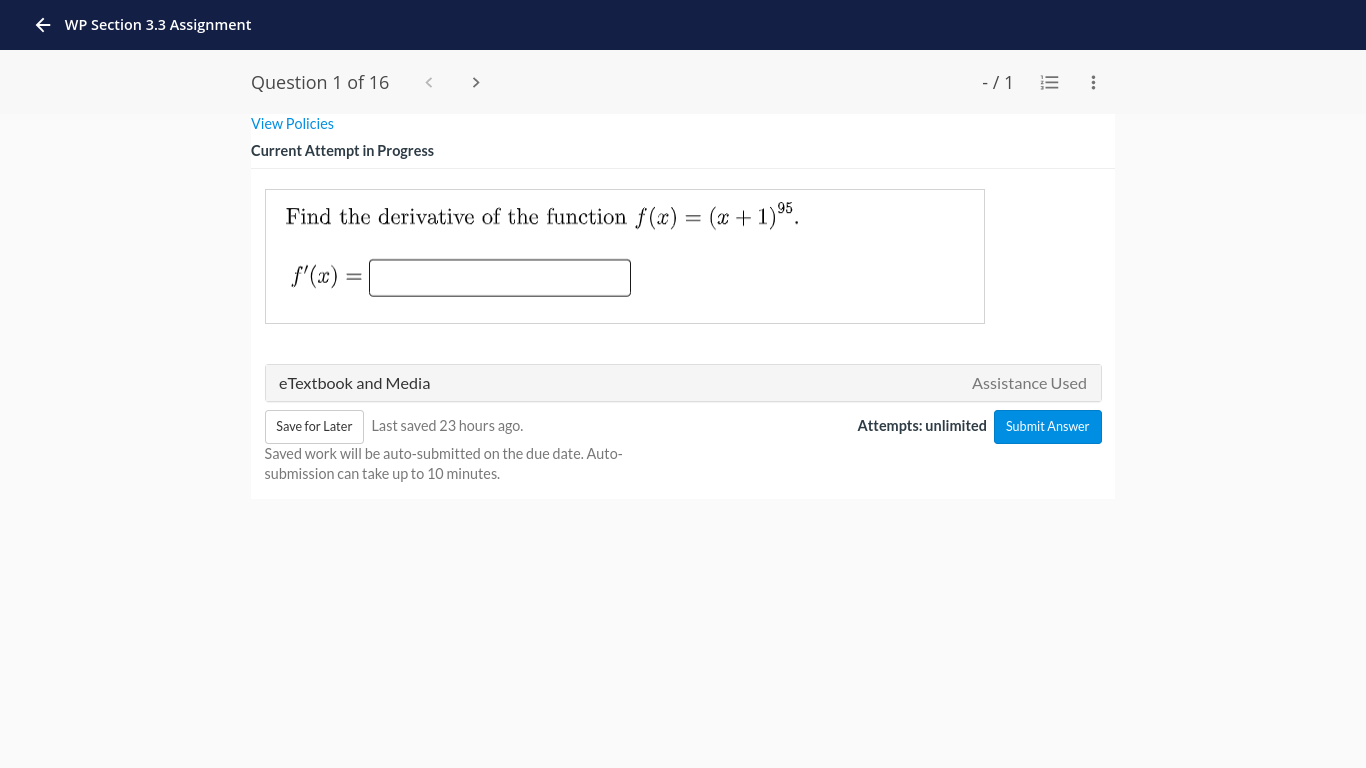 in Progress Find the derivative of the function given below. t) =