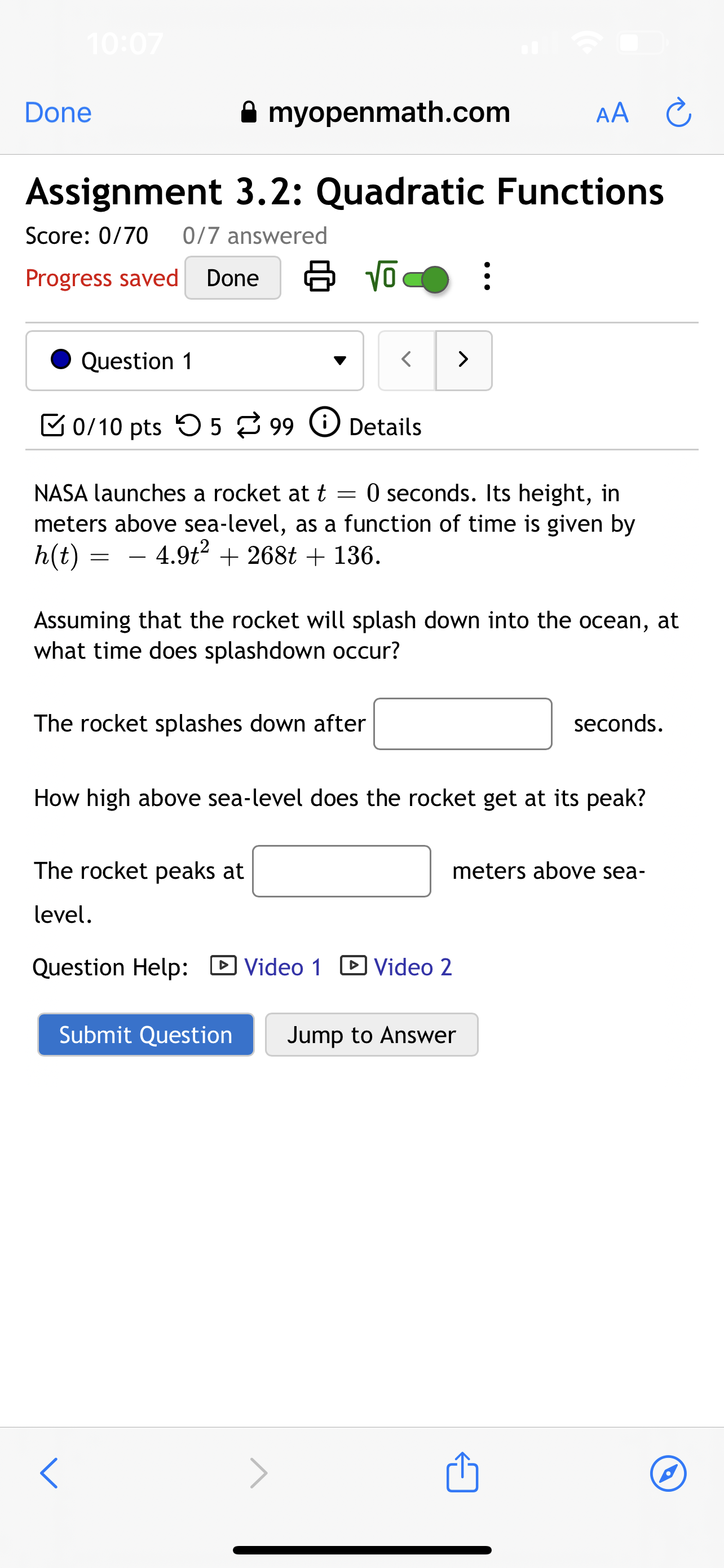  pleace do answer a question Done 6 myopenmath.com AA (3 Assignment