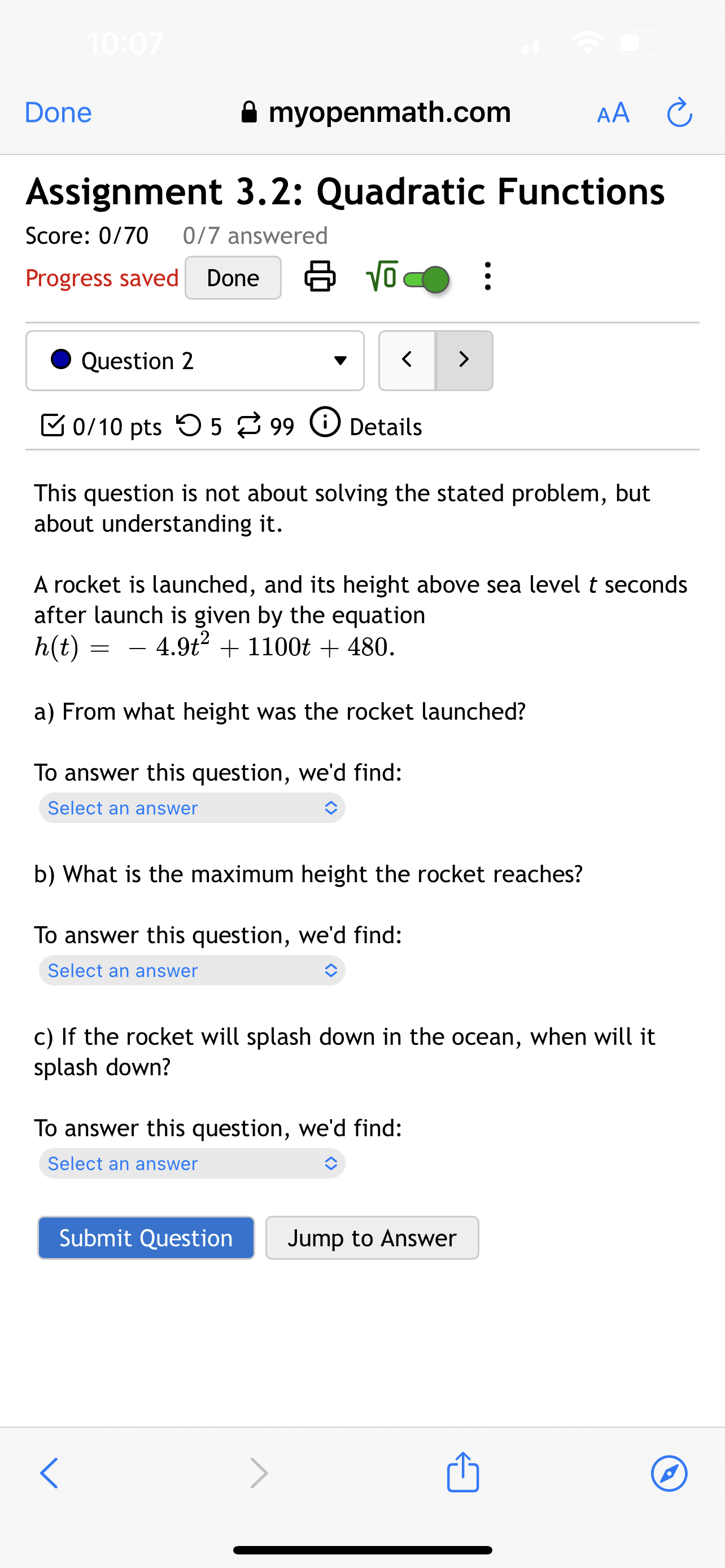 stated problem, but about understanding it. A rocket is launched, and its