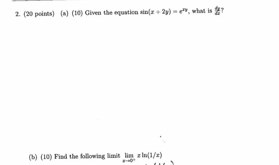 e*V, what is (b) (10) Find the following limit lim c In(l/x)