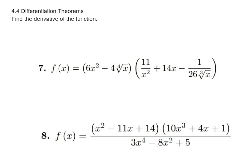 4.4 Differentiation Theorems Find the derivative of the function. 11 -46) -y