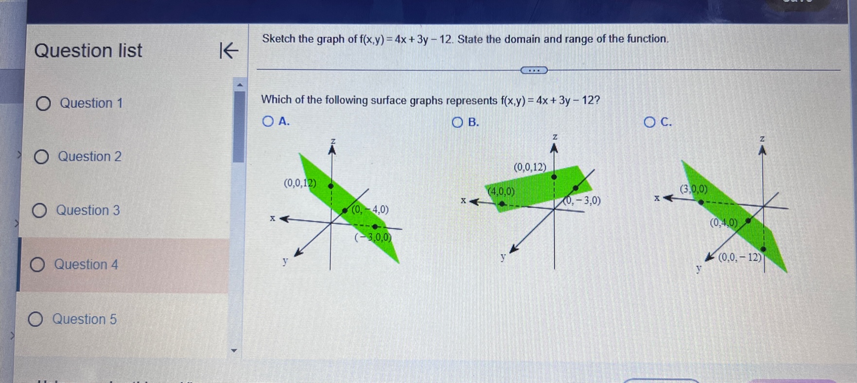 [0, 10] x [0,5]. Choose the correct graph below. O A .