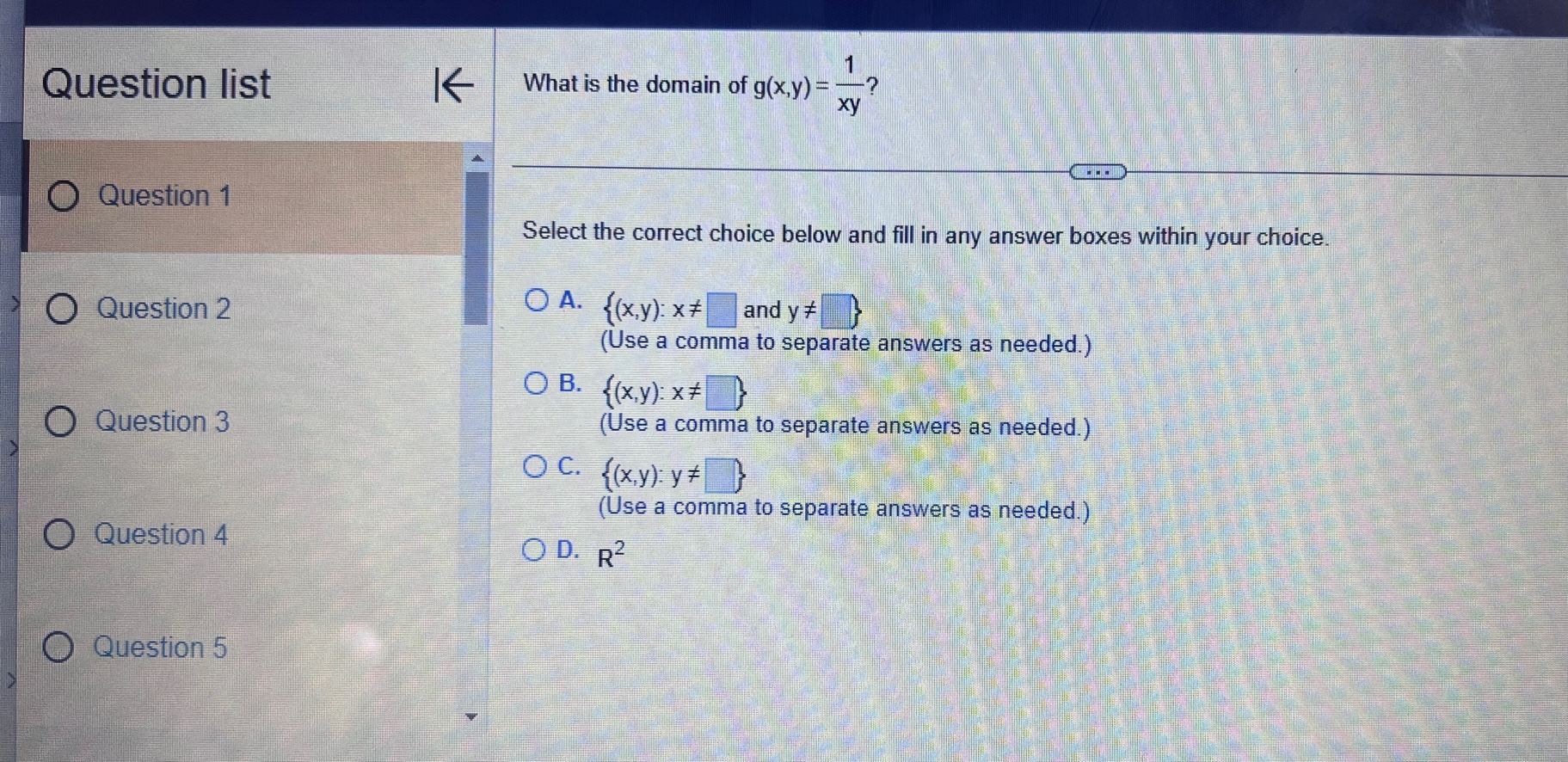 f(x,y) = 4x2+ 4y?? O A. Question 4 O B. O C.