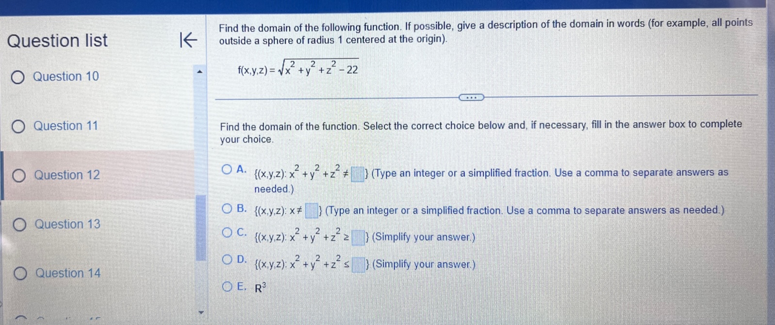 O B. { ( x, y ) : XS Question 3 O