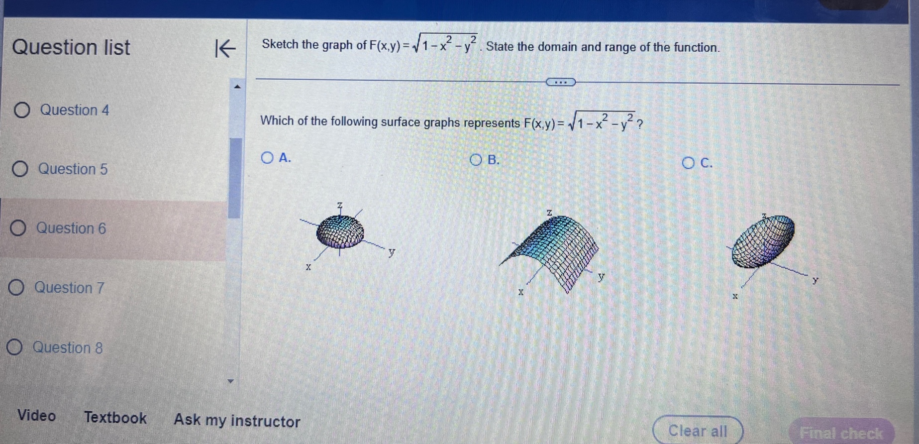 to complete your choice. Question 2 O A. { ( x, y