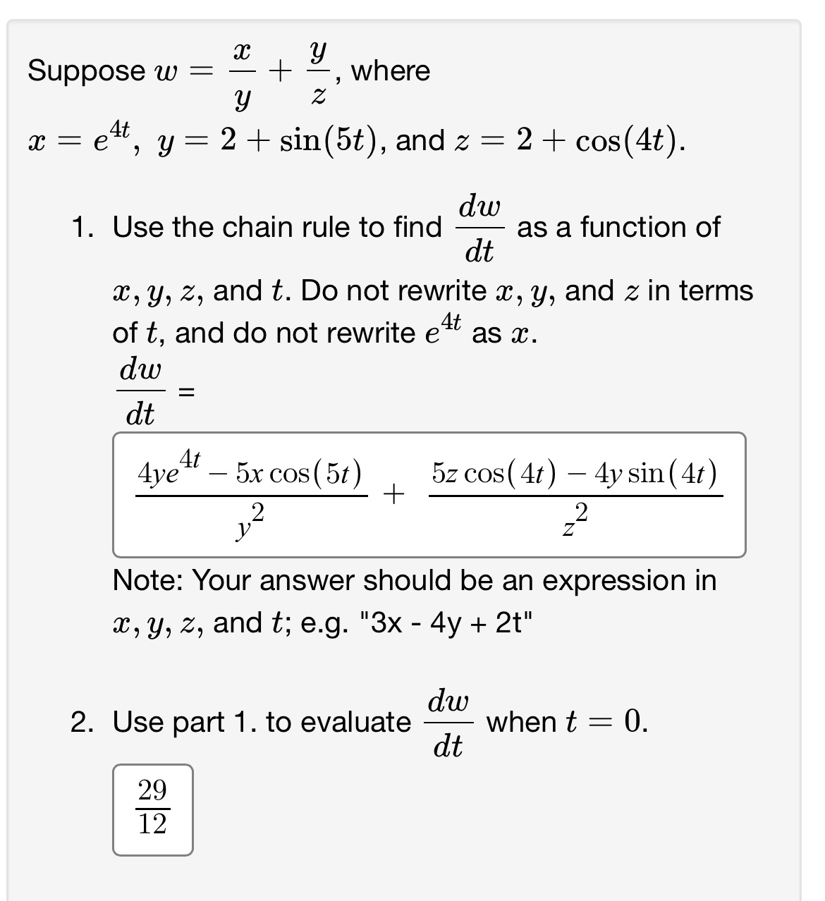 Help with #1. I can't get it correct pls Suppose w