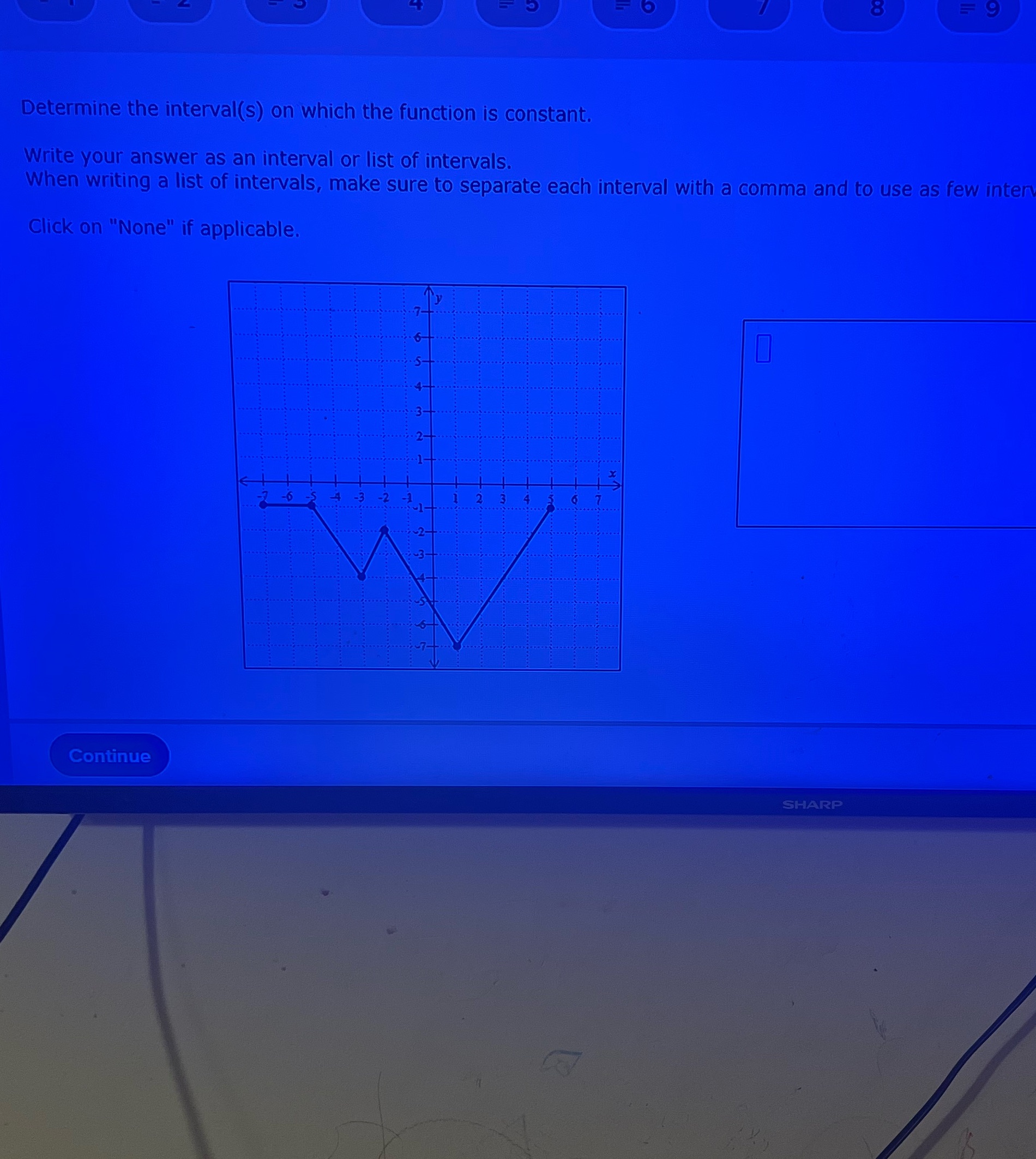 Determine the interval(s) on which the function is constant. Write your