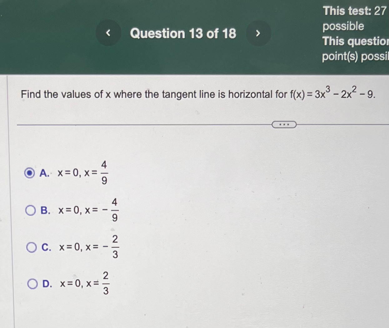  This test: 27 Possible This questio Winds) possi Find the values