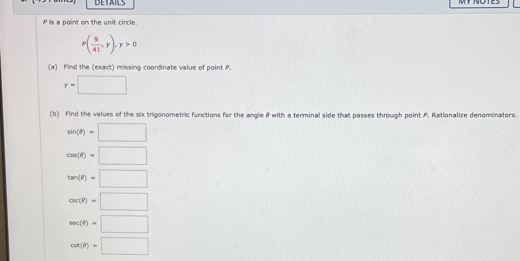 (a) Find the (exact) missing coordinate value of point P. y (b)