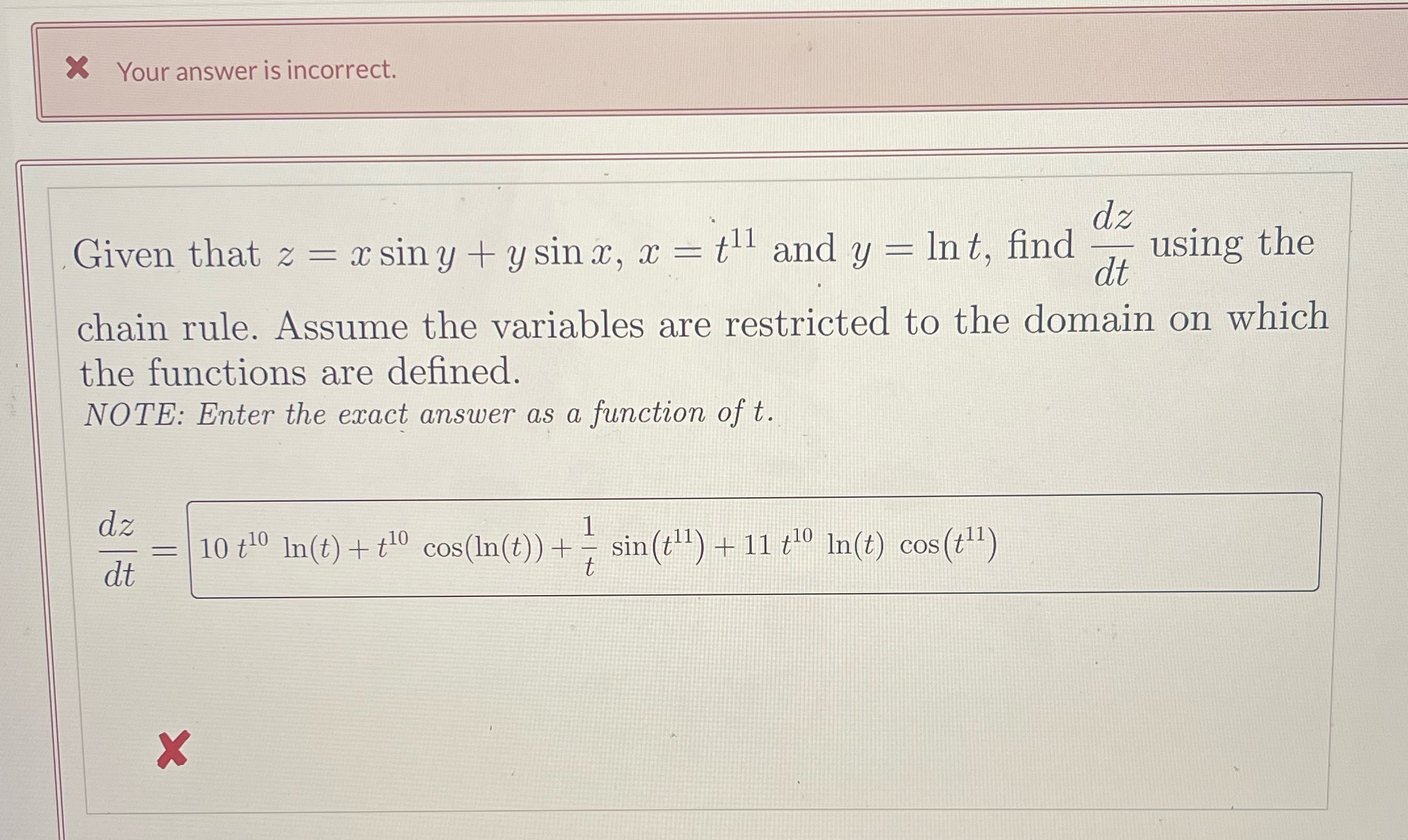 sing + y sin x, x =th and y = Int, find