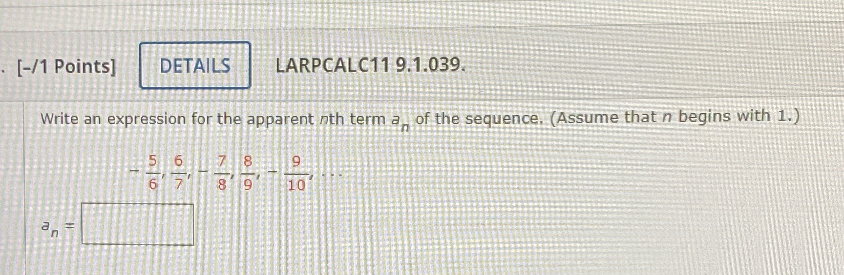  [-/1 Points] DETAILS LARPCALC11 9.1.039. Write an expression for the apparent