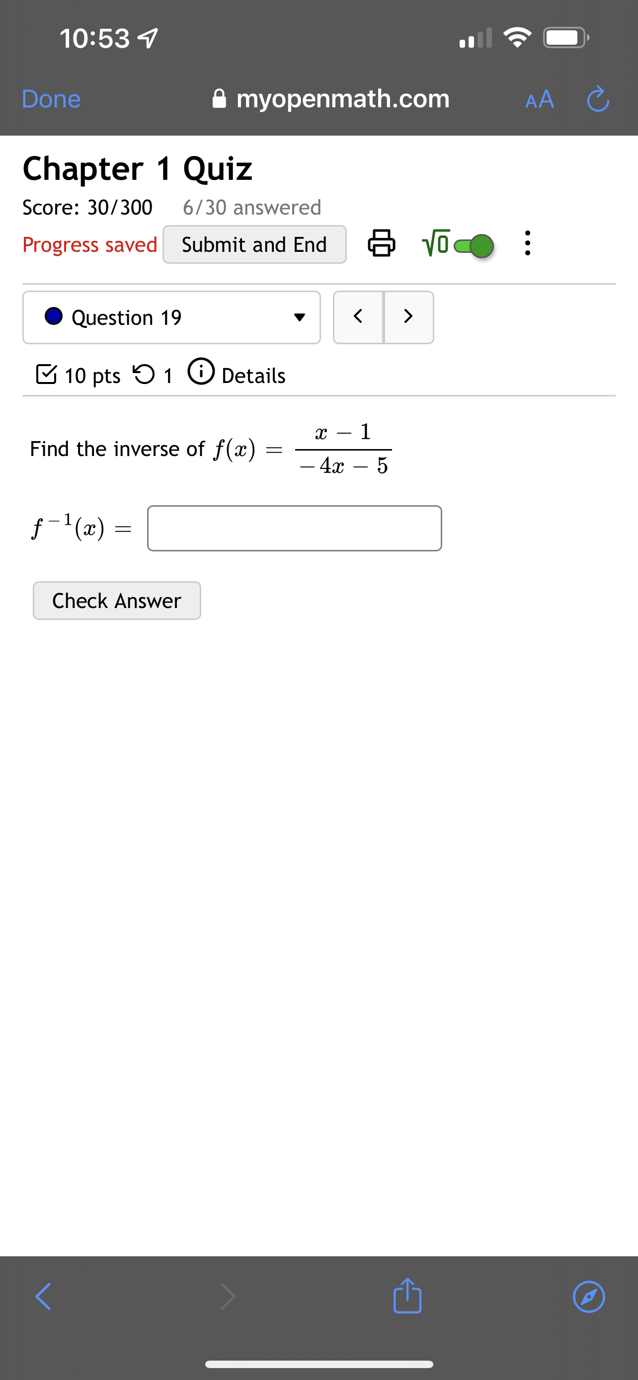 6/30 answered Progress saved Submit and End VO. : Question 19 >