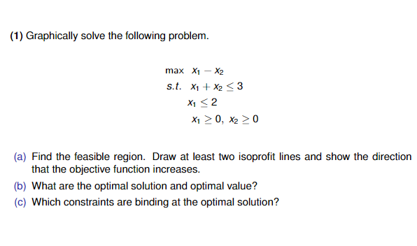 X1 + X2 0, X2 2 0 (a) Find the feasible region.