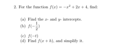 2. For the function f (r) P + 2x 4, find: (a)