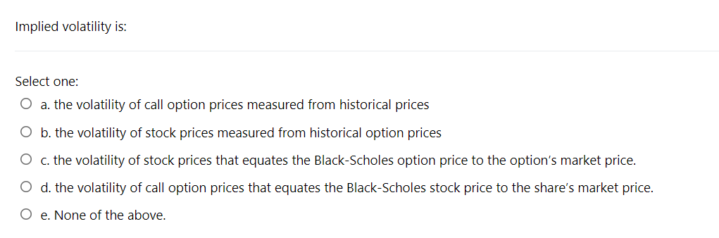 of call option prices measured from historical prices b. the volatility of
