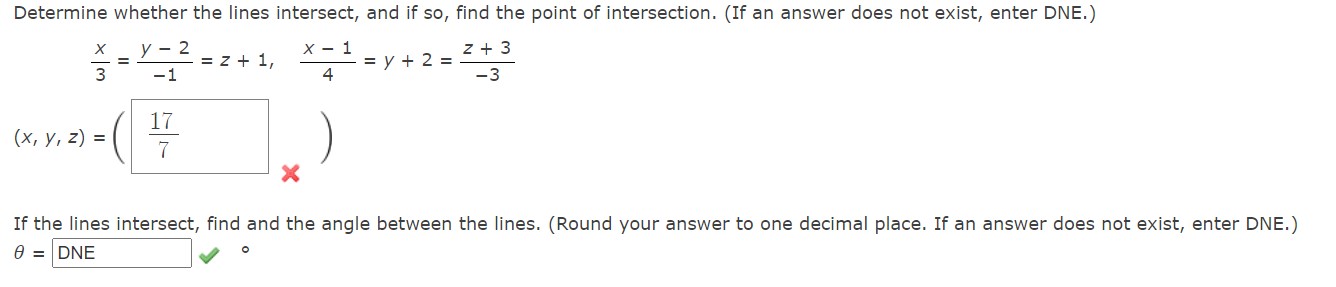of intersection. (If an answer does not exist, enter DNE.) i y_2=2+1,
