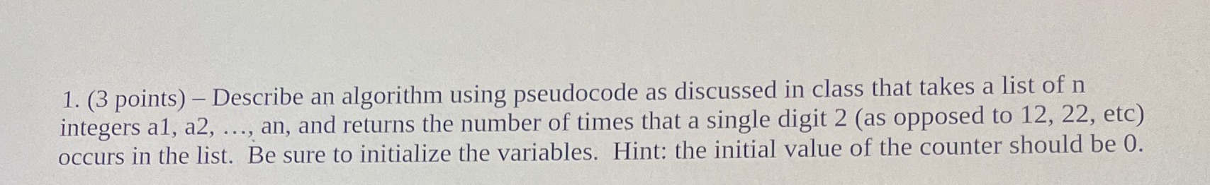in class that takes a list of n integers al, a2, ...,