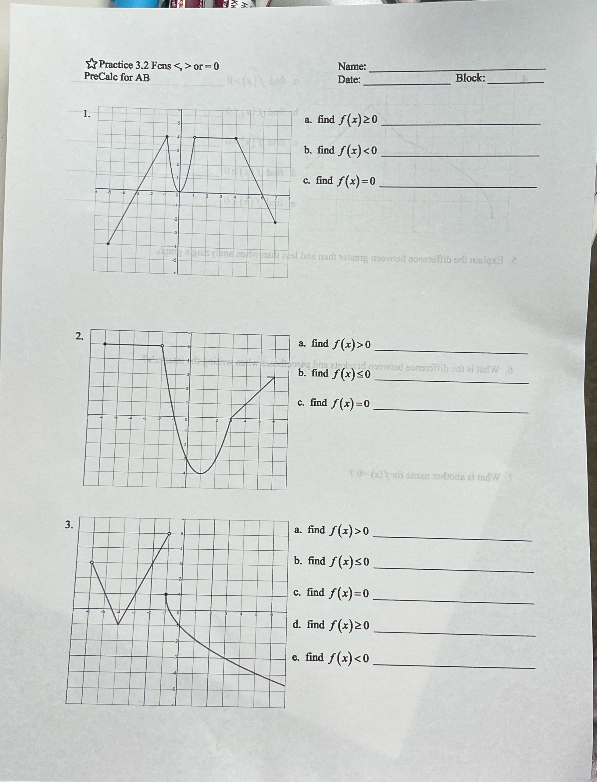 Show work Practice 3.2 Fons or = 0 Name: PreCalc for