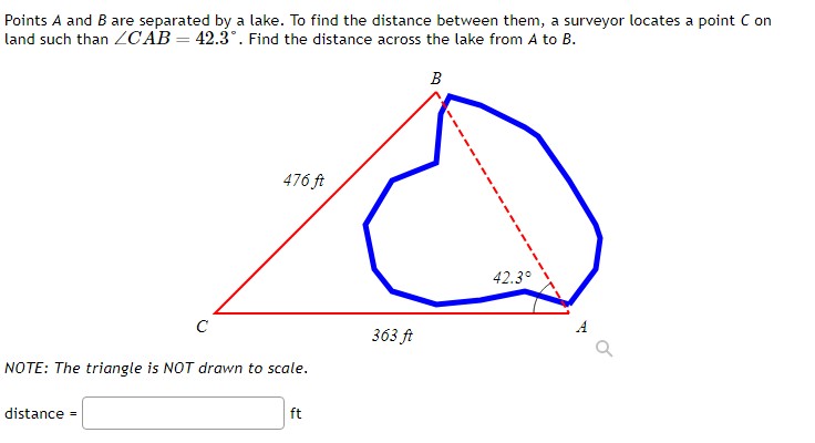 the distance between them, a surveyor locates a point C on land