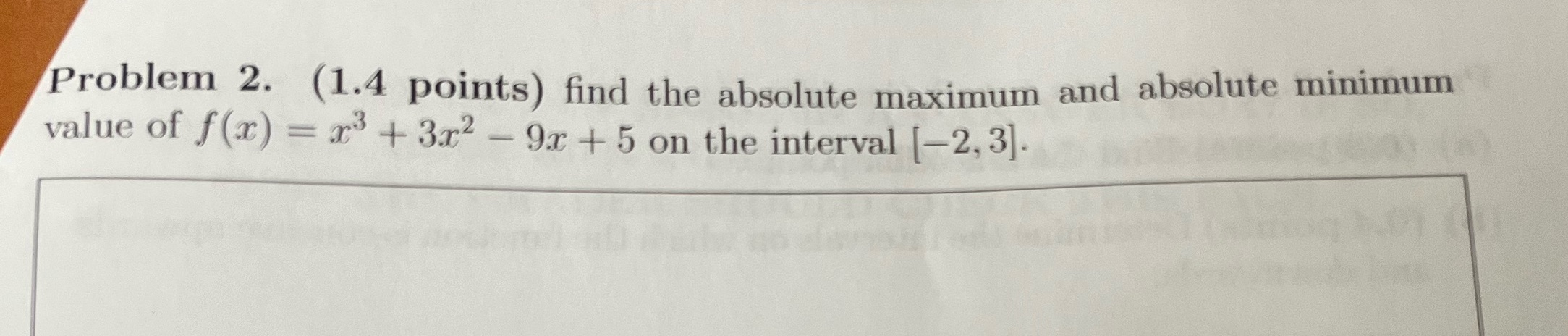 value of f(x) = 3 + 3x2 - 9.x + 5 on