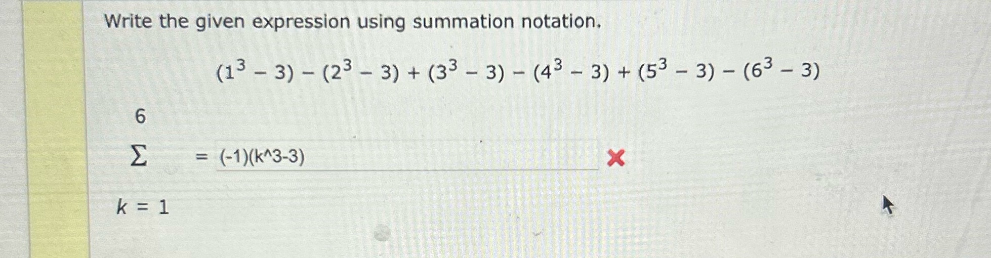 Write the given expression using summation notation. (13 - 3) -
