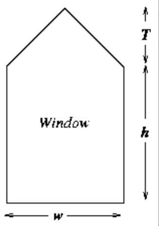 height h surmounted by a triangle having a height T that is