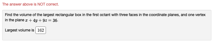 the volume of the largest rectangular box in the first octant with