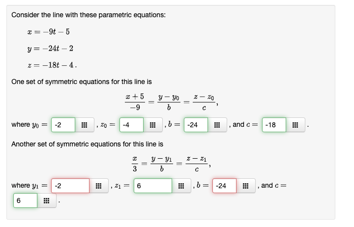 Consider the line with these parametric equations: *= -9t - 5
