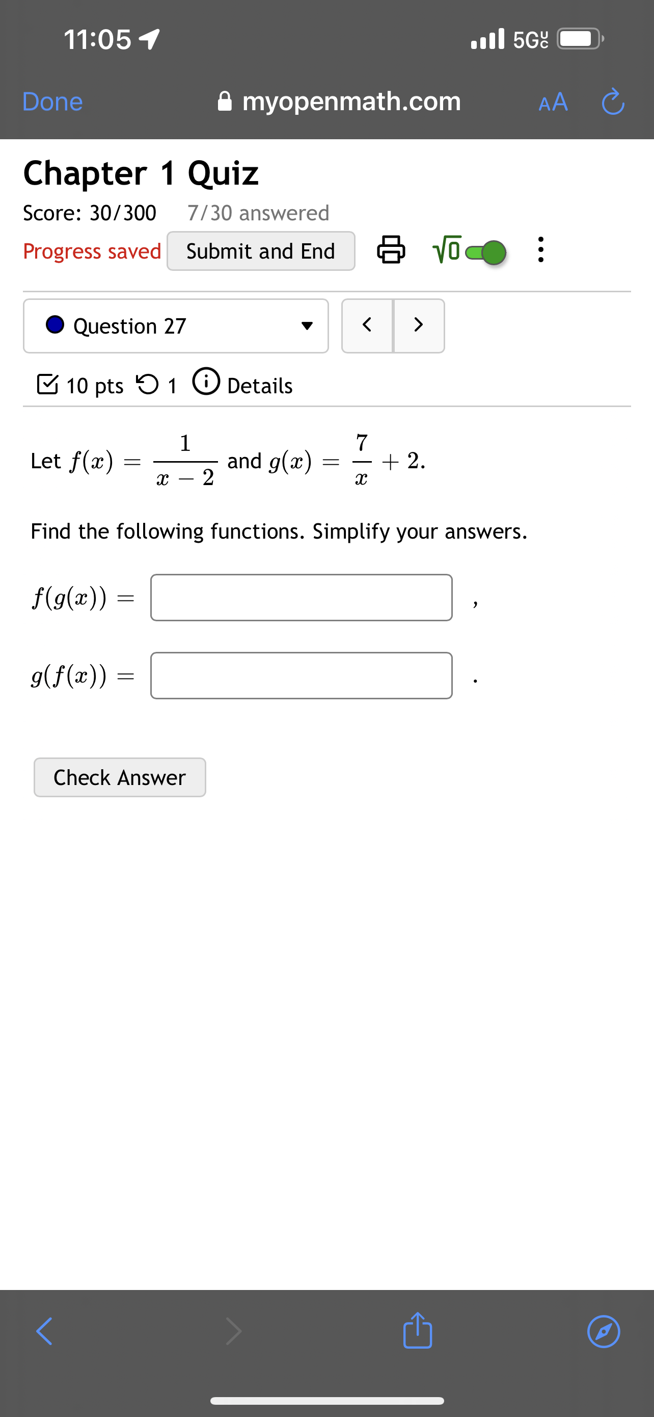  II" 563 - ' 0 myopenmath.com Chapter 1 Quiz Score: 30/300