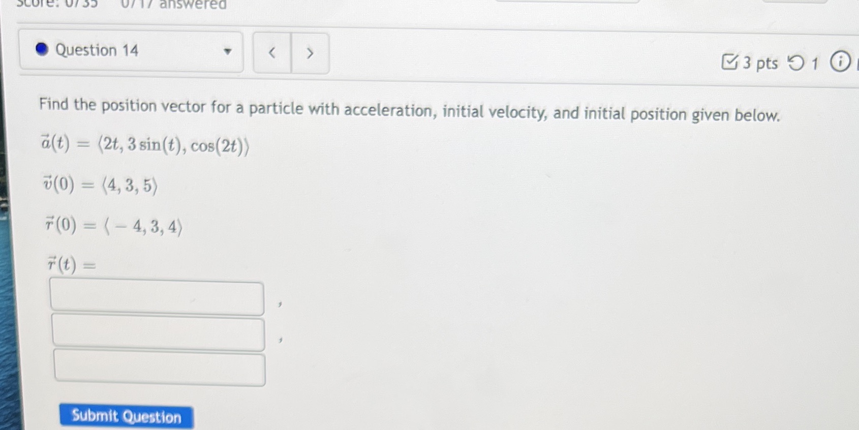 a particle with acceleration, initial velocity, and initial position given below. (t)
