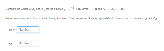 Compute the values of dy and Ay for the function y =