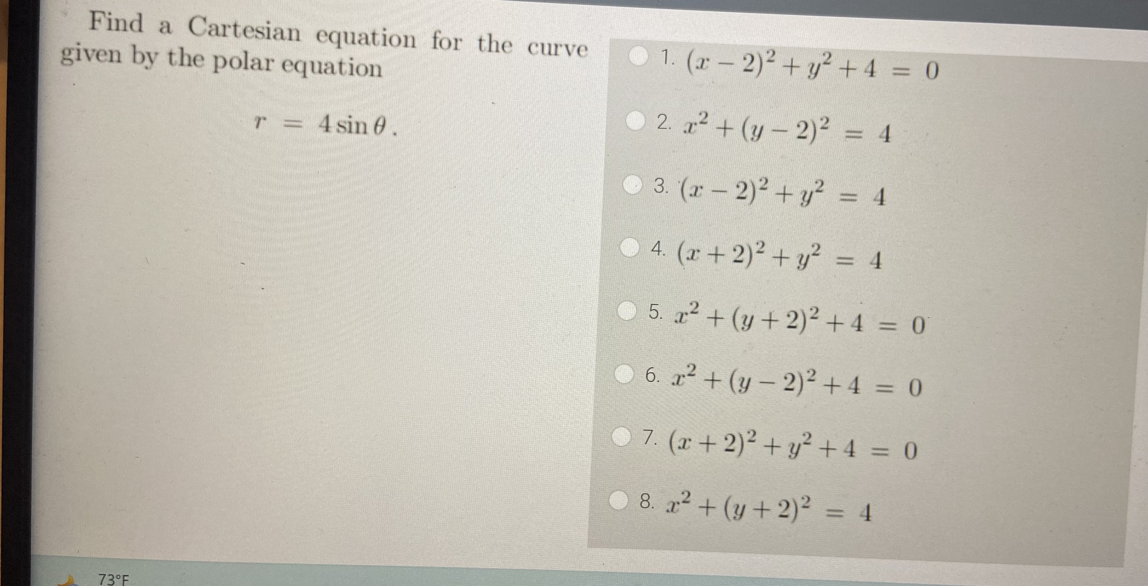 Find a Cartesian equation for the curve 0 1. (x -