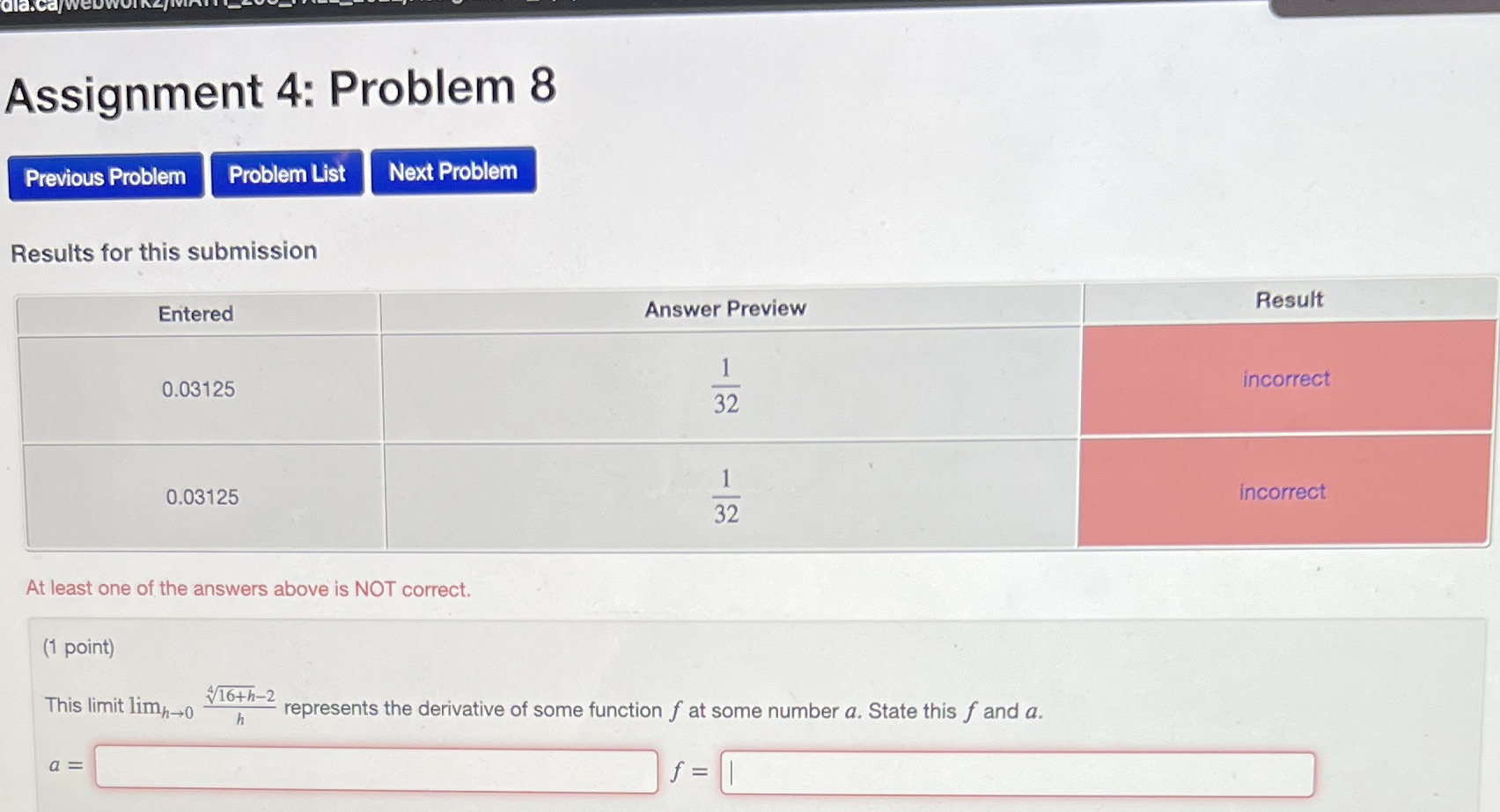 Assignment 4: Problem 8 Previous Probtem Problem List Next Problem Results