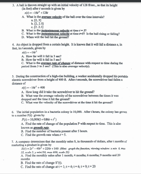  3. A ball is thrown straight up with an initial velocity