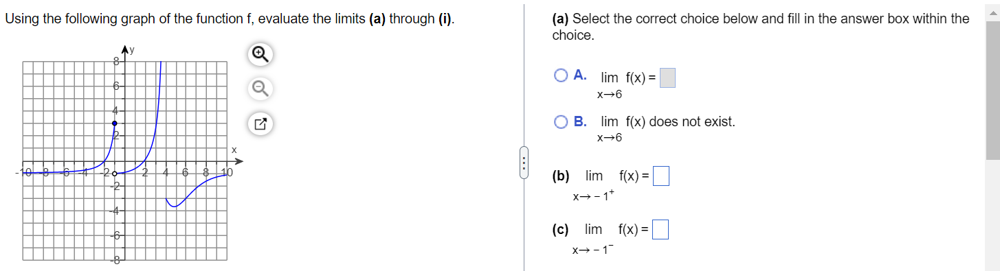 X-+6 O B. lim f(x) does not exist. X-+6 X (b) lim