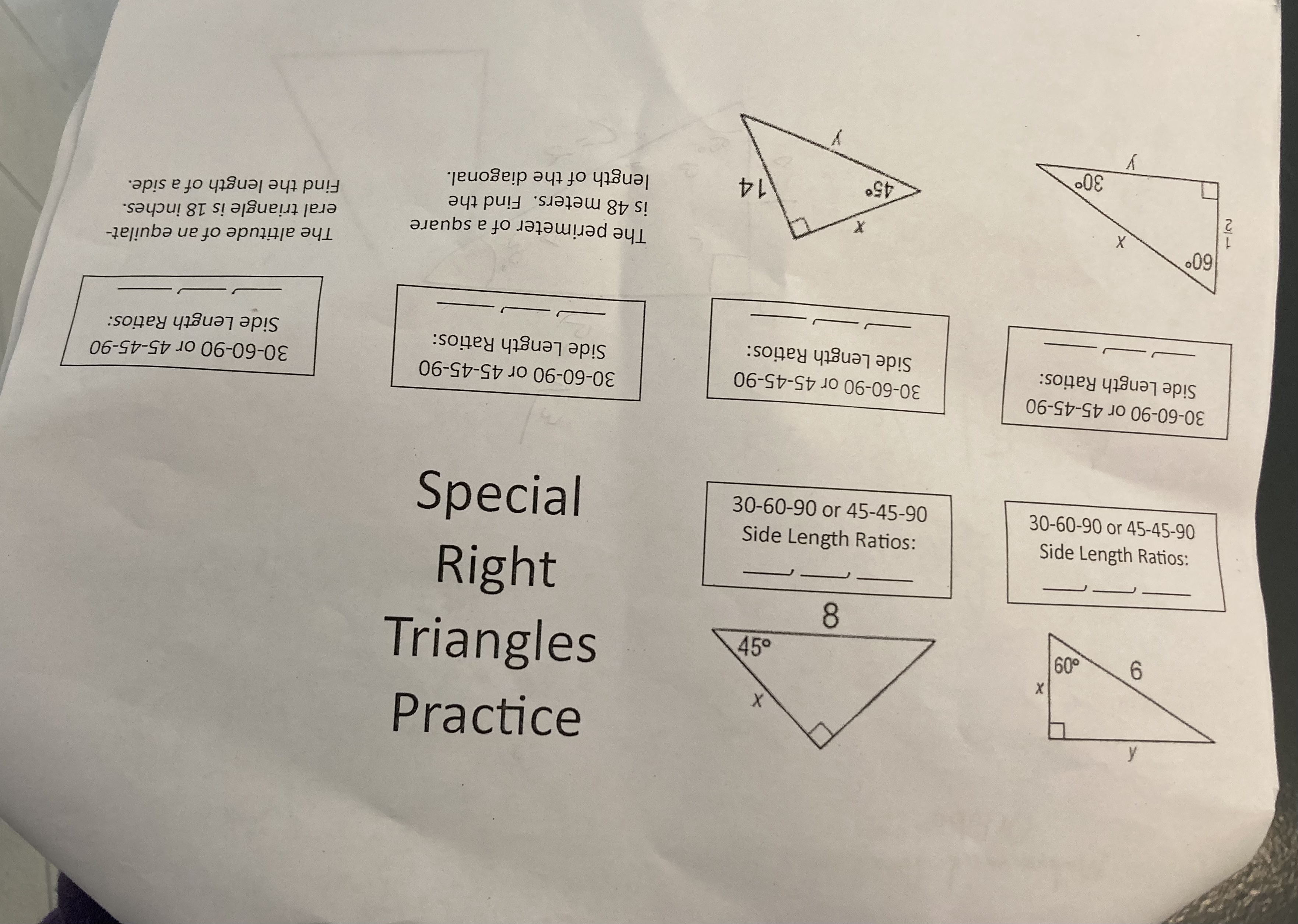  Answer the following correctl... Practice 9 450 Triangles 8 Right Side