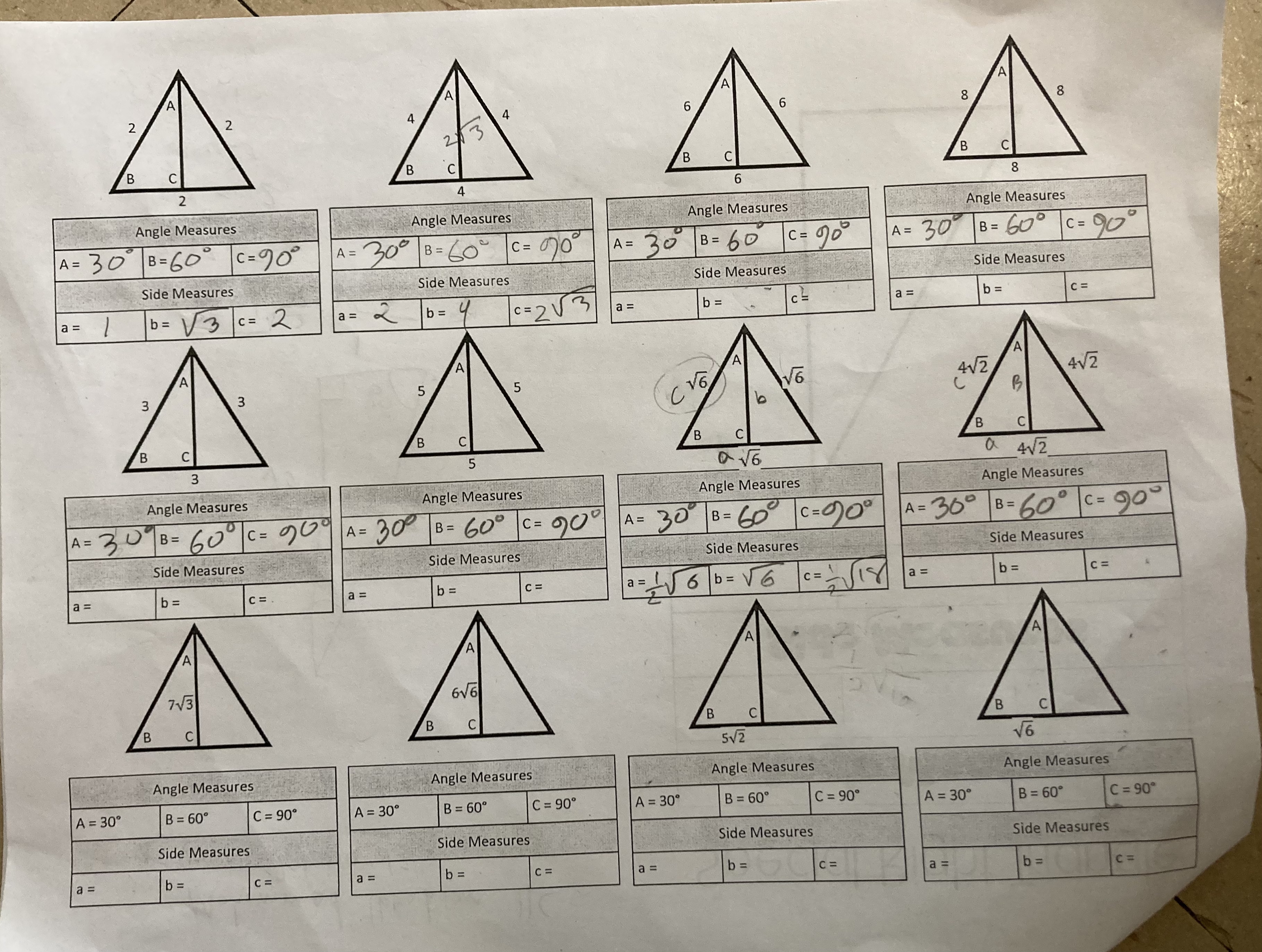 Length Ratios: Side Length Ratios: 30-60-90 or 45-45-90 30-60-90 or 45-45-90 Special